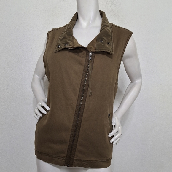 Marrakech Anthropologie Army Green Canyon Sherpa Asymmetrical Moto Vest Size L - Picture 2 of 14